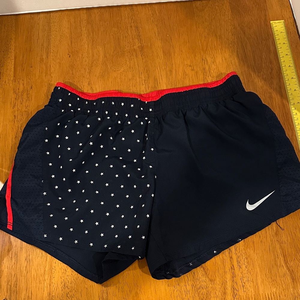 Nike Dri Fit Dark Blue Shorts with Red Accents and Star Design. Size Small